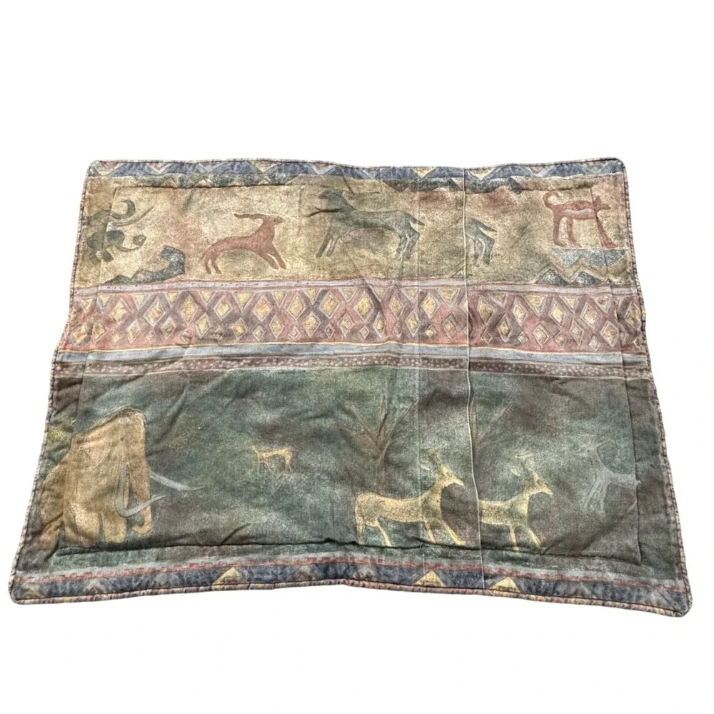 Vintage Mammoth Cave Art Quilted Pillow Sham Prehistoric Tribal Earth Tones